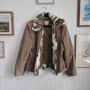 St. John's Bay Vintage 90's Suede And Rabbit Fur Quilted Zip Up Jacket